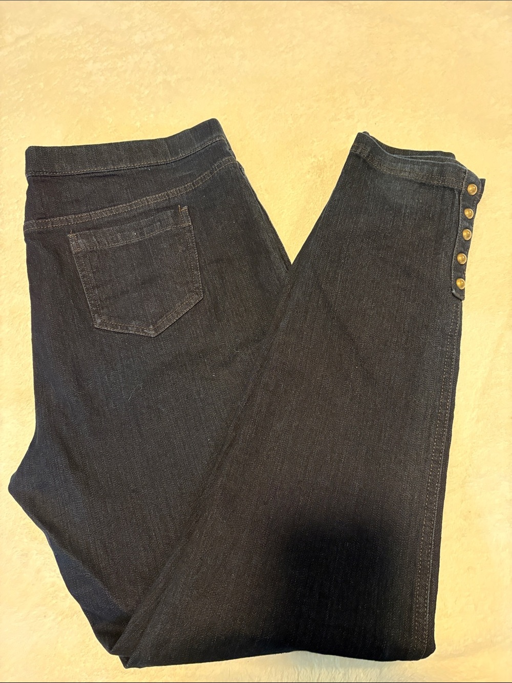 ALFRED SUNG Women’s Dark Blue Skinny Jeans with Side Buttons